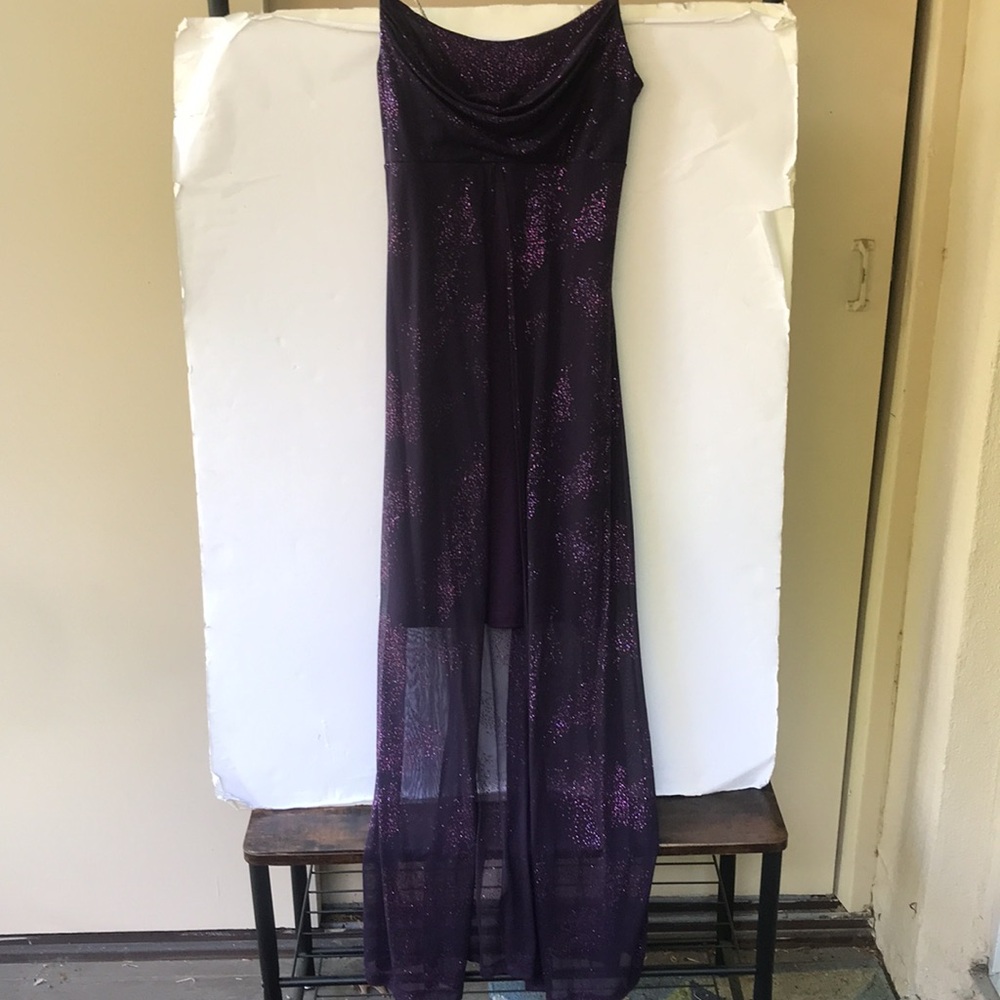 Vintage Y2K 90s Dress Purple Glitter Cowneck Sparkle Party Formal Cocktail HiLo - Picture 3 of 17